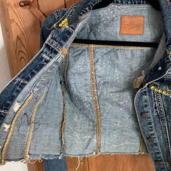 Fina Catrina custom hand painted sequin distressed jean jacket - Picture 9 of 13